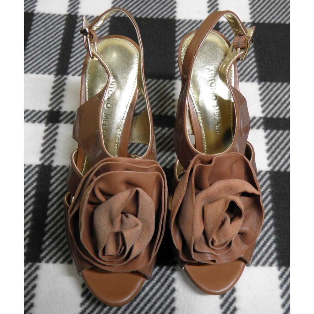 Antonio Melani SlingBack in Patent Metallic Toffee Oversized Flower